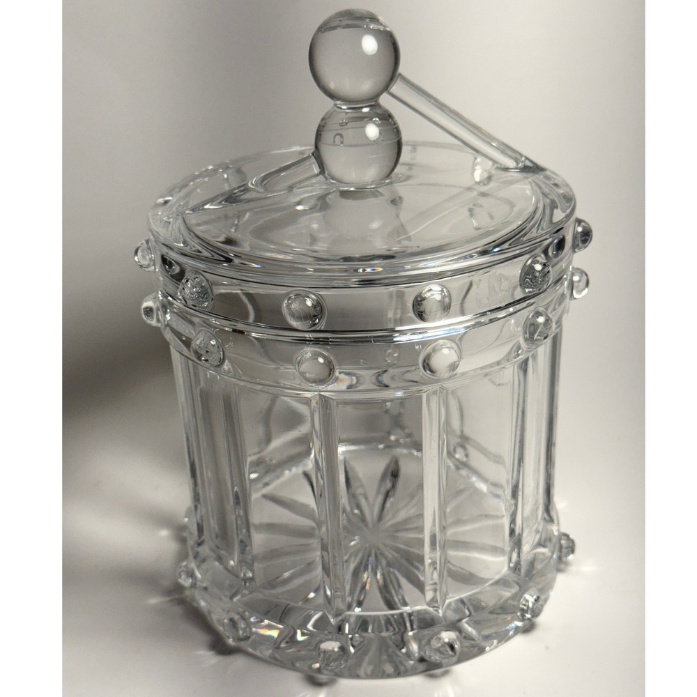 Vintage lead Crystal Drum Shape Candy/Cookie Jar heavy‎ very nice !